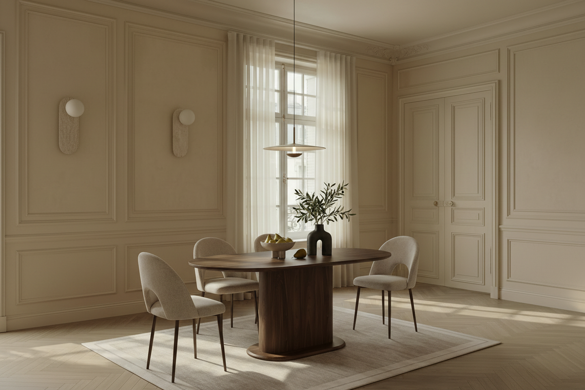 Table à manger 6 personnes ovale effet noyer 160x90 cm - LOKA