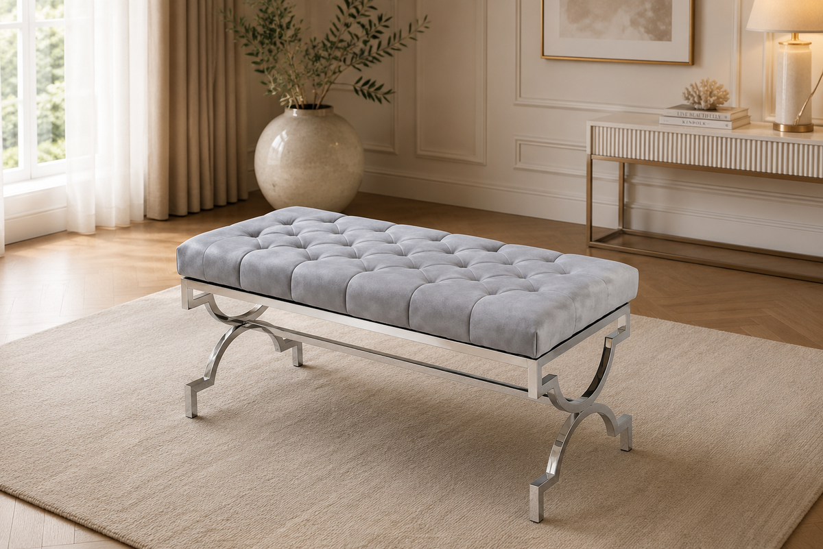Banquette CROSS Capitonnée Chrome Velours Gris