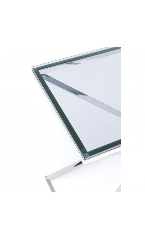 Console acier inoxydable chrome plateau verre trempé 120 cm Pyramide