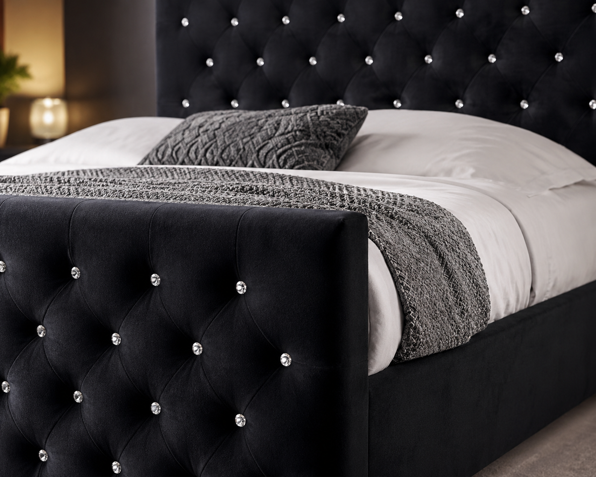 Lit PRESTIGE 2 places 140x190 cm velours noir sommier inclus PRESTIGE #couleur_noir