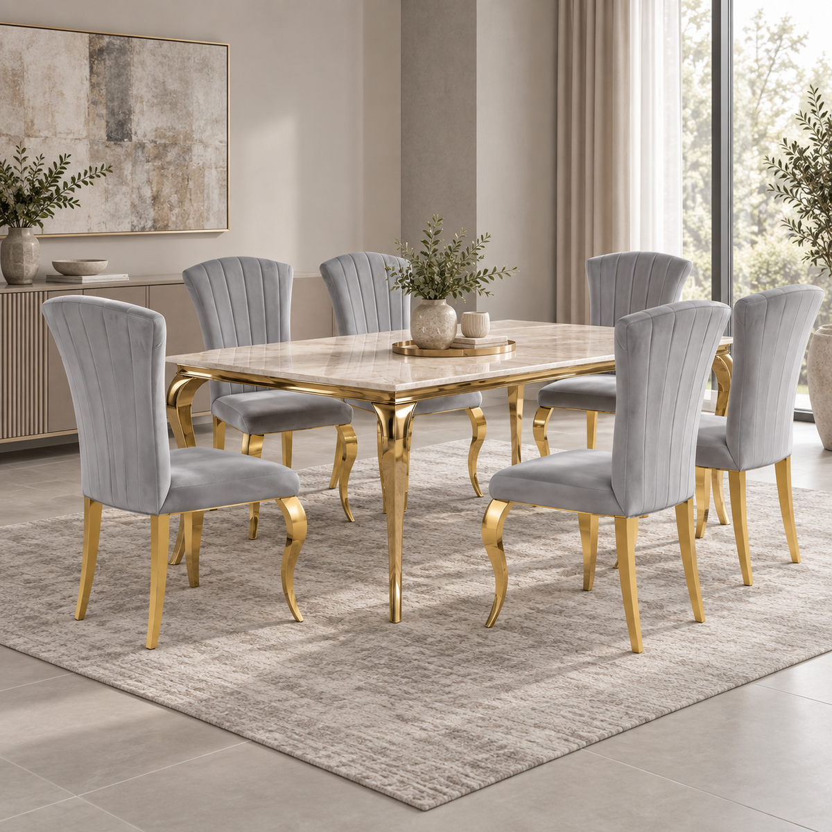 Lot de 6 Chaises baroque LOUIS Gold Velours Gris