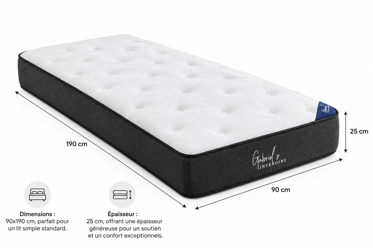 Matelas MERIDIEN à ressorts ensachés 90x190 cm épaisseur 25 cm