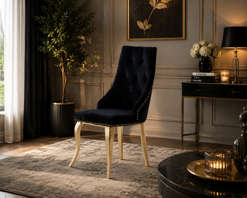 Lot de 2 chaises ANNEAU Capitonnées et Cloutées Gold Velours - Noir