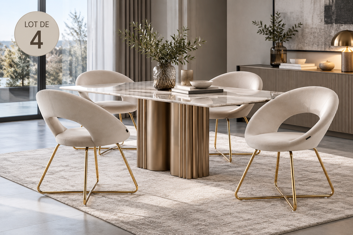 Lot de 4 Chaises BUBBLE Gold velours - écru