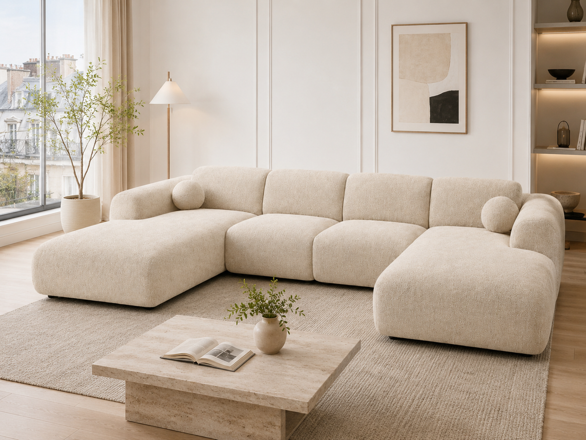 Canapé d’angle arrondi tissu Cremona beige Cloud Bis - Panoramique