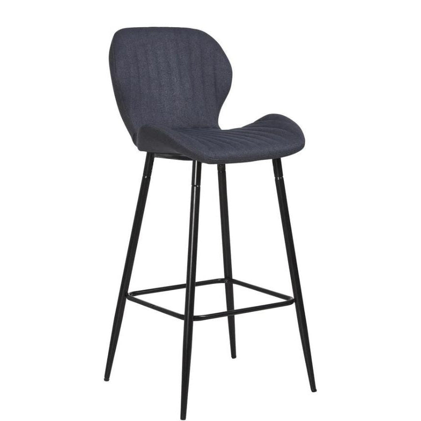 Lot 4 Tabourets de Bar Prado Tissu Gris Anthracite Pieds Métal Noir 51x41x102cm