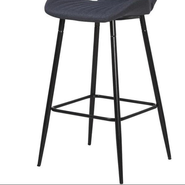 Lot 4 Tabourets de Bar Prado Tissu Gris Anthracite Pieds Métal Noir 51x41x102cm