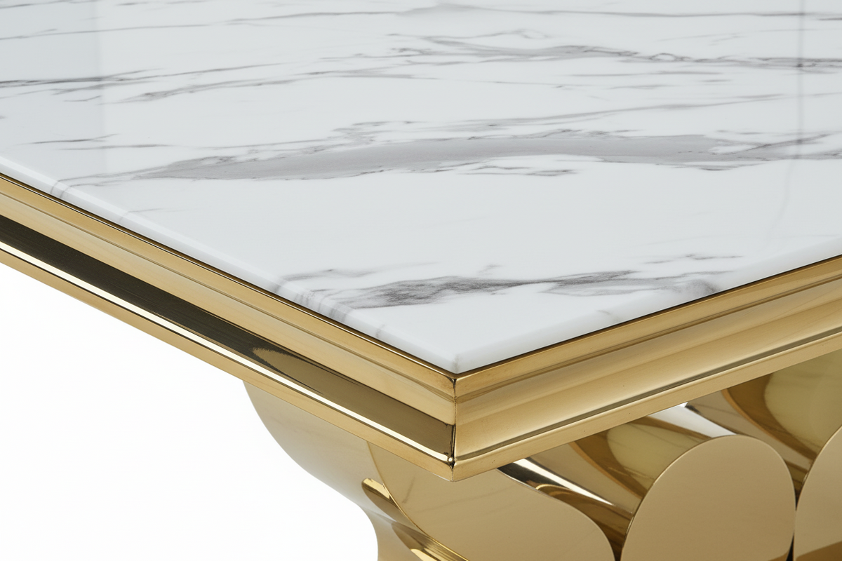 Table Basse Rectangle Verre Trempé Marbré Blanc 120x70cm TROFY