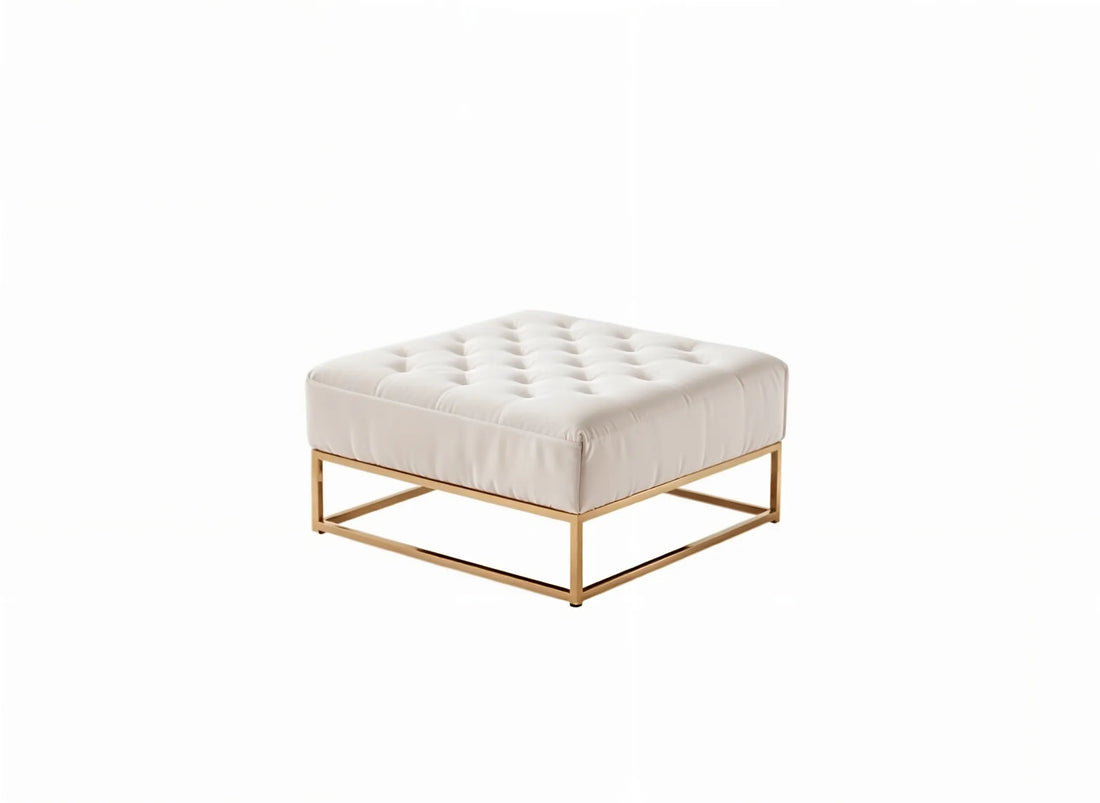Table basse pouf velours beige 80x80 cm - CAPITONNE