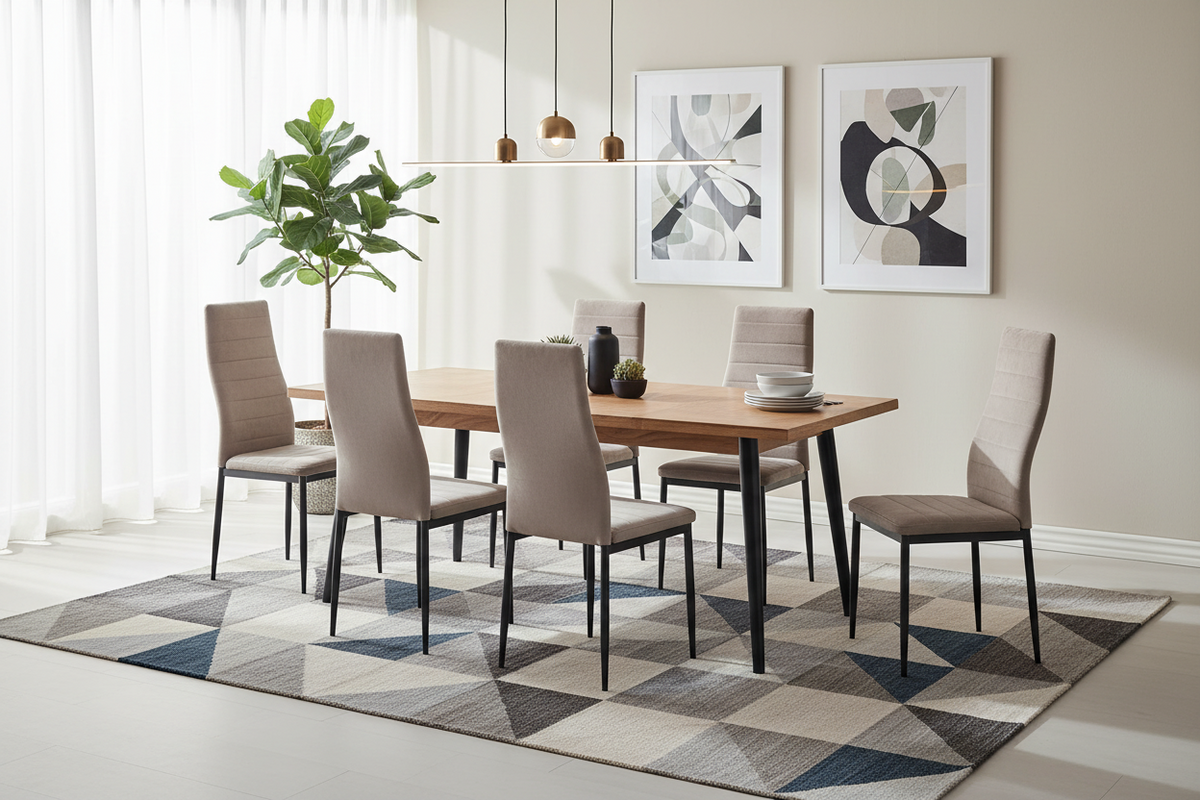 Lot 6 chaises velours taupe pieds métal noir 52x45x90 cm TOLIA