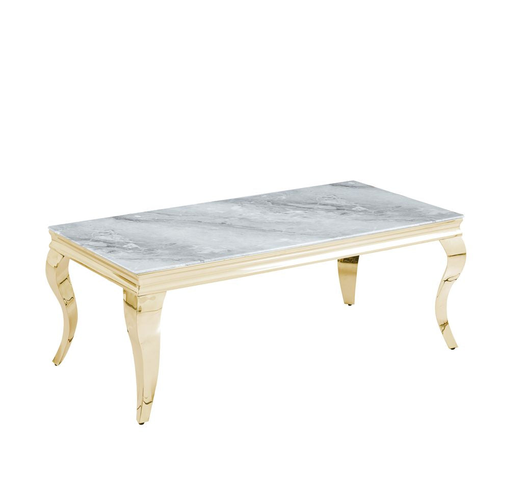 Table basse BAROQUE Gold 120x60x45 cm – Plateau Marbré gris