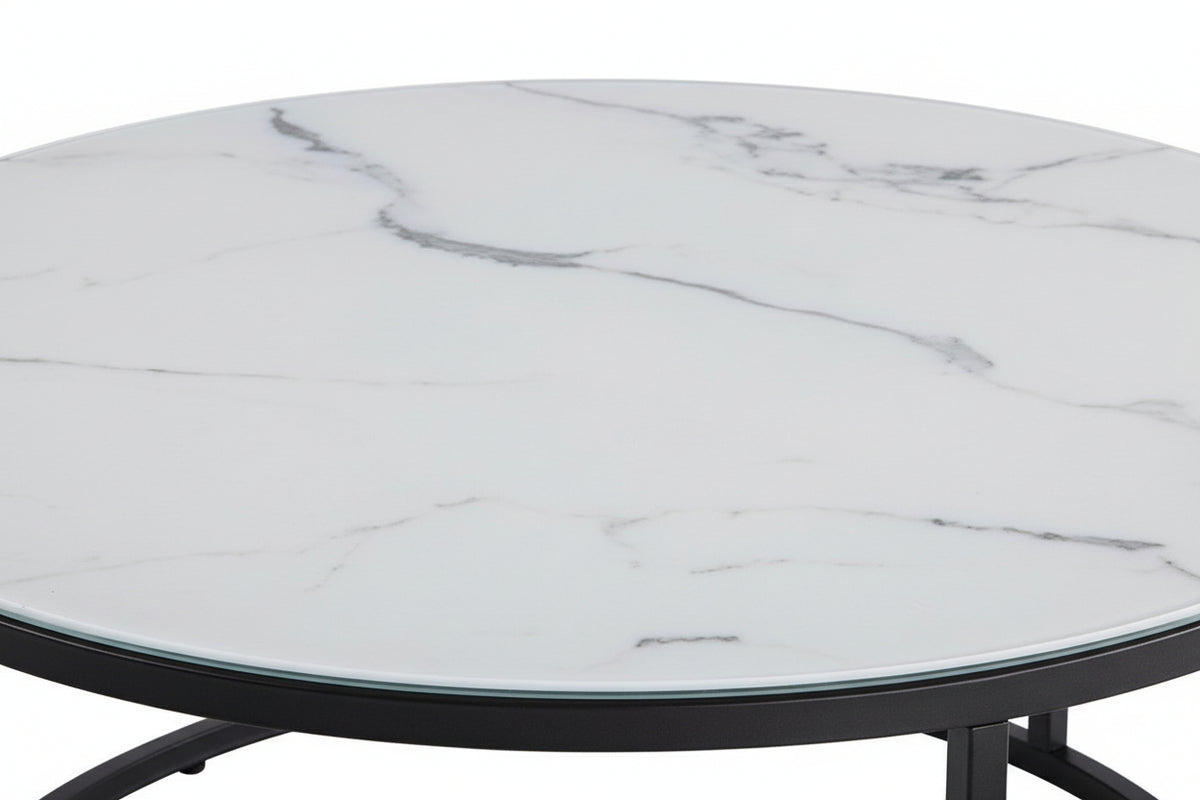 Lot 2 tables basses gigognes rondes effet marbré blanc D80 D60 ARTO