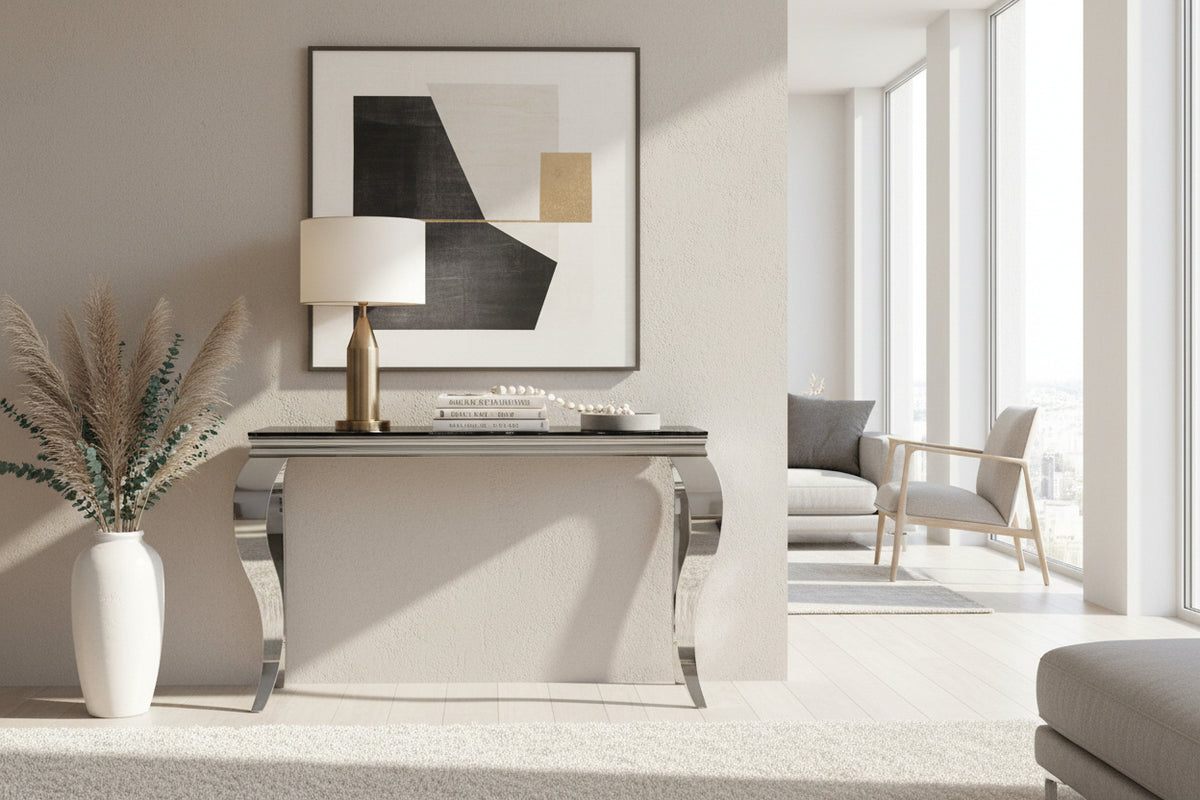 Console BAROQUE chrome verre marbre 120x40x78 cm