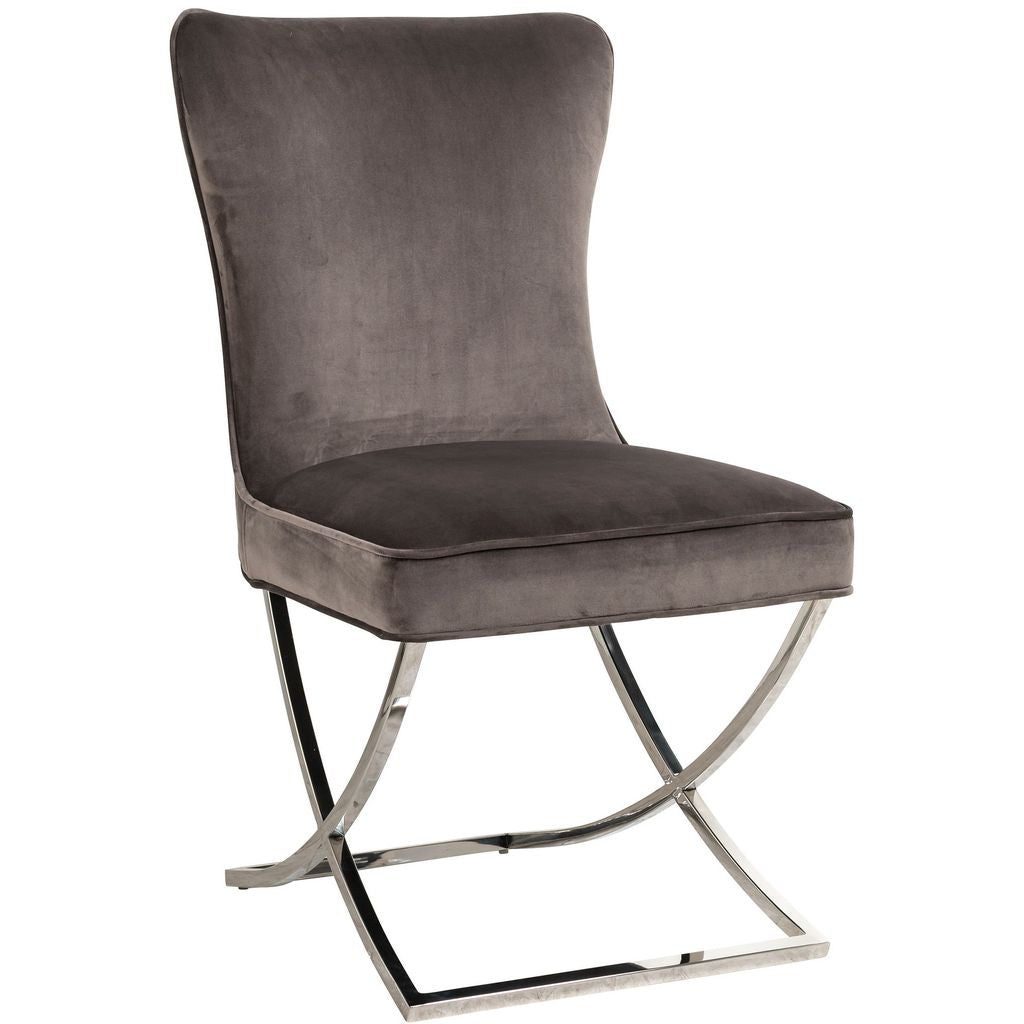 Lot 2 Chaises Salle à Manger Gabrielle Capitonnées Velours Taupe Pieds Chrome 59x52x95cm