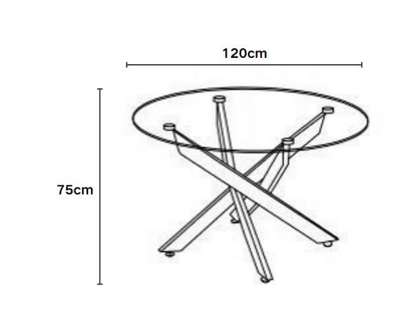 Table à manger ronde JESSICA TRANSPARENT en Métal noir XXL 120 cm 4 couverts