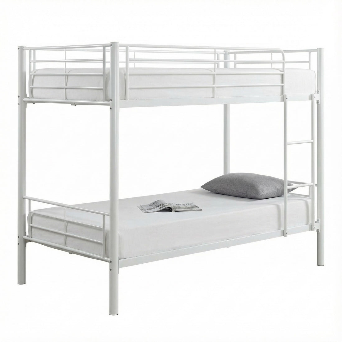 Lit superposé Séparable métal LUNA 1+1 90x190 cm sommier inclus blanc