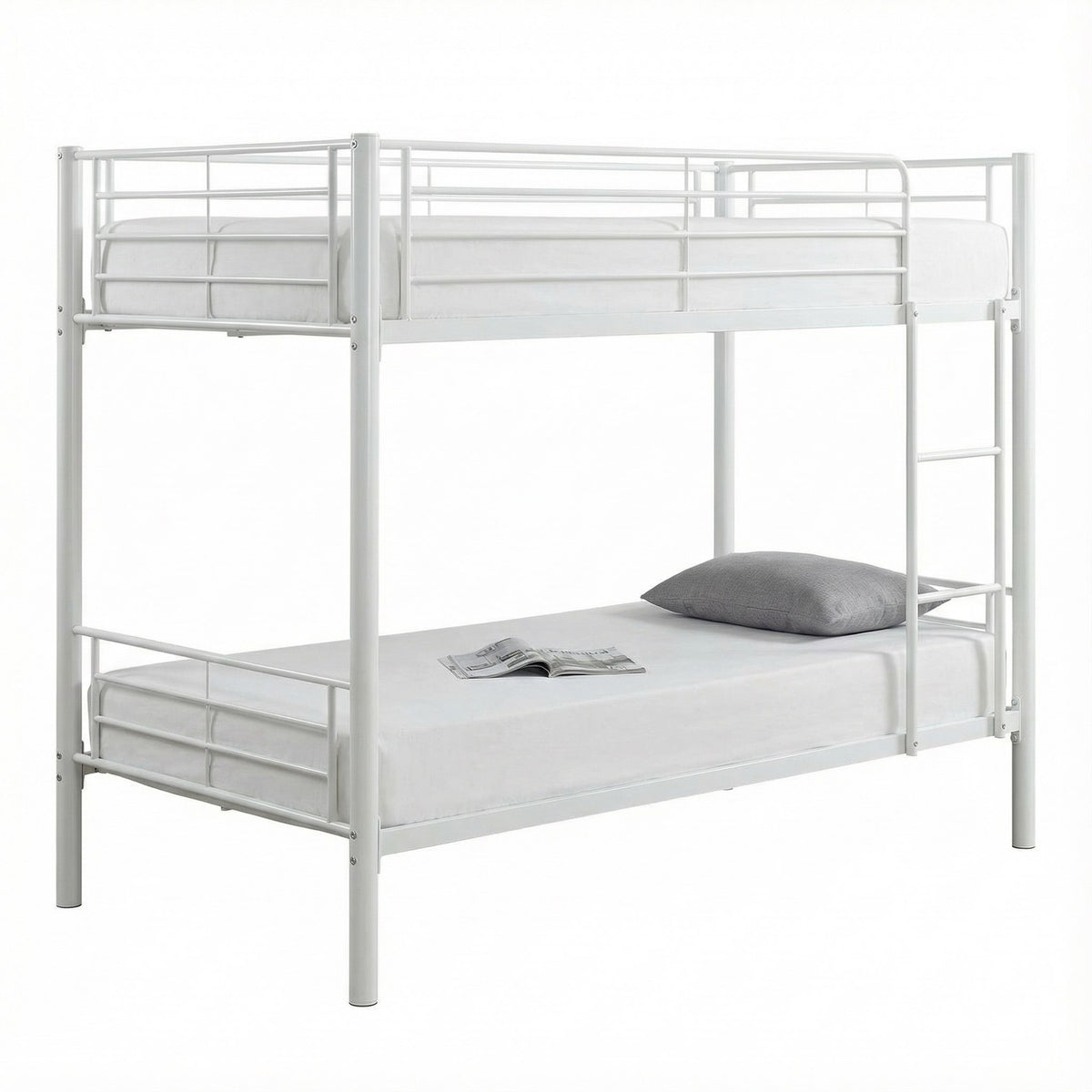 Lit superposé Séparable métal LUNA 1+1 90x190 cm sommier inclus blanc