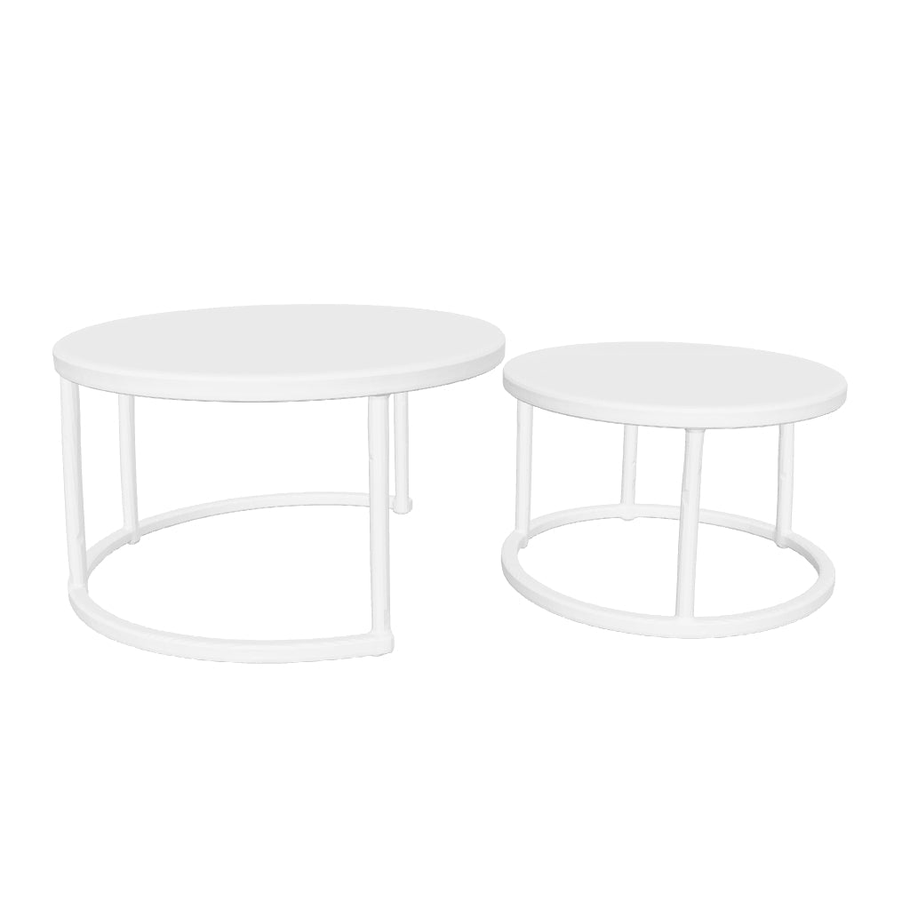 Lot de 2 tables Basses Gigogne ARTO inox et plateau en verre BLANC