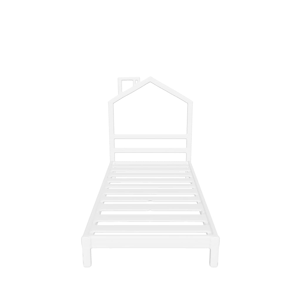 Lit enfant cabane en pin massif blanc 90x190 cm avec sommier MONTEIRO