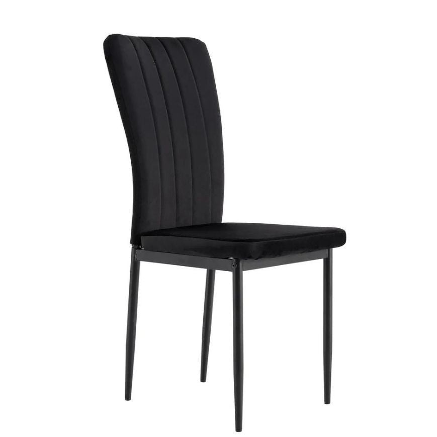 Lot 4 Chaises Salle à Manger Pony Velours Noir Pieds Métal Noir 57x42x95cm