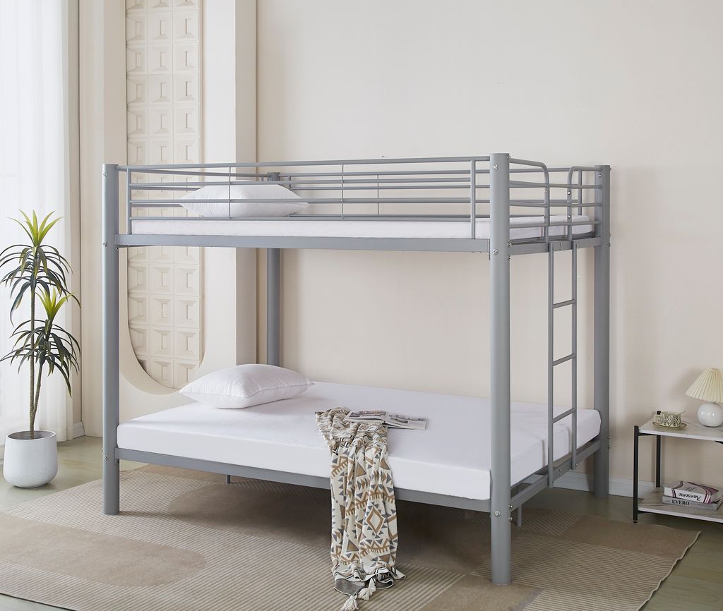 Lit superposé métal gris 4 places 140x190 cm + matelas et sommier inclus  COLOSSE