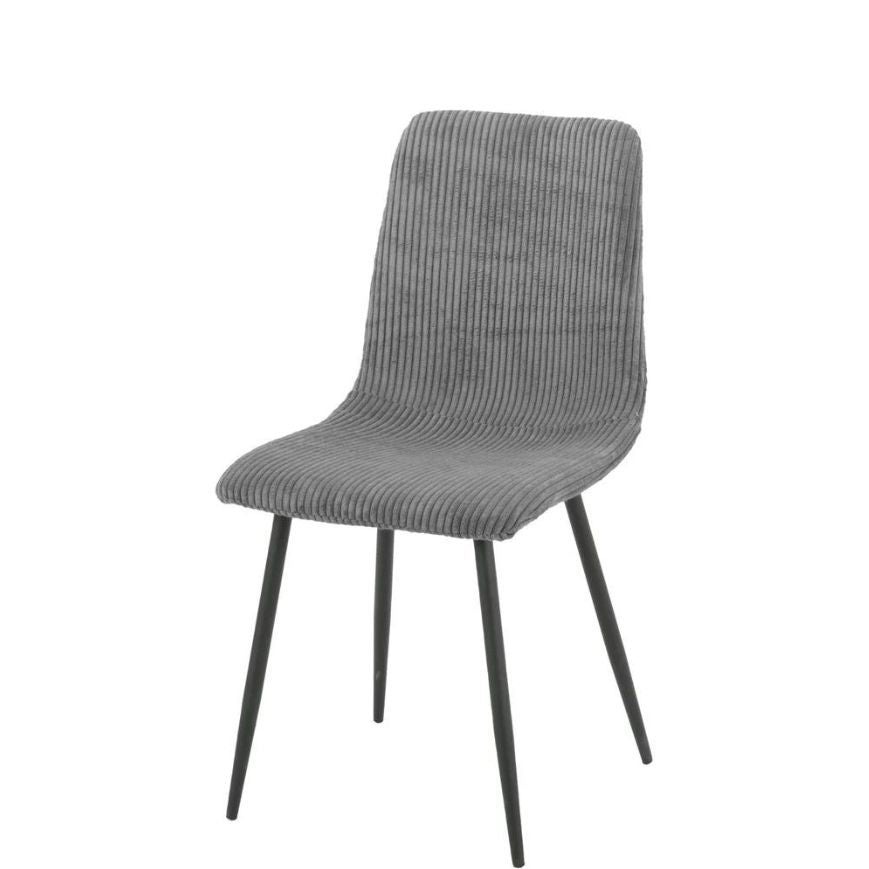 Lot 4 Chaises Salle à Manger Bobby Velours Côtelé Gris Pieds Métal Noir 52x44x87cm