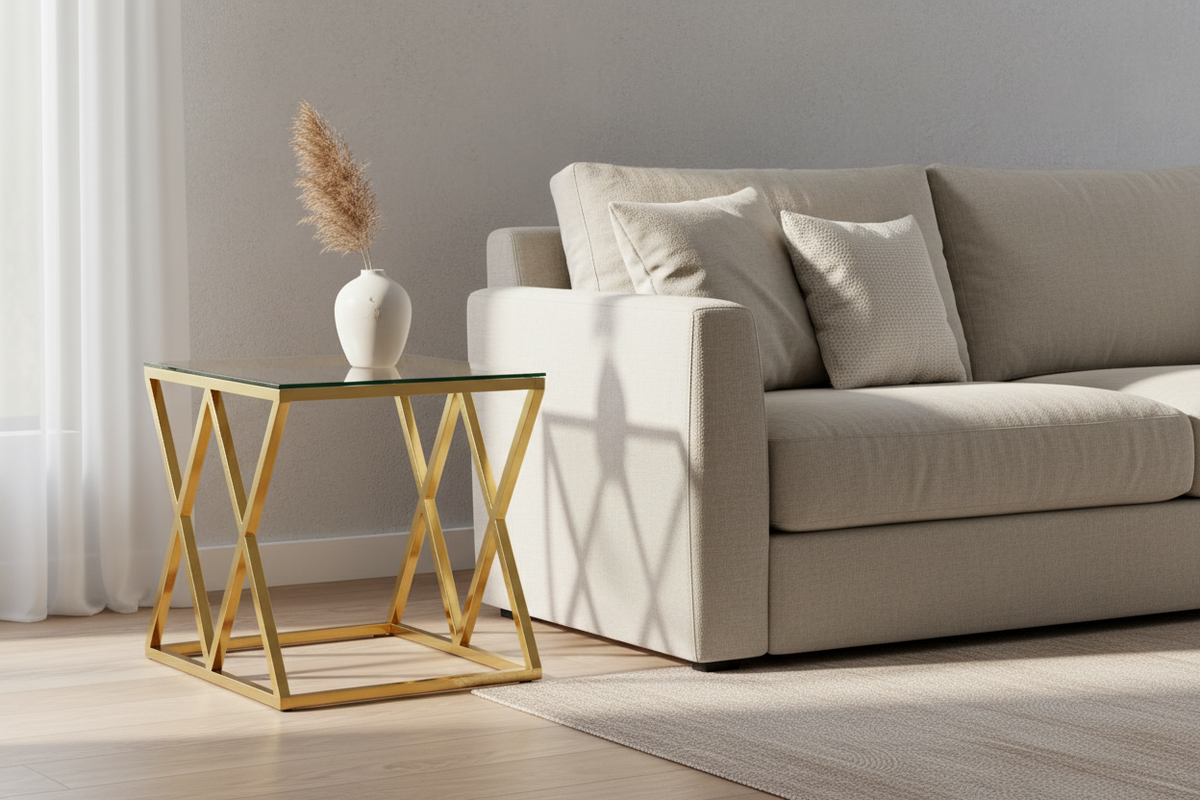 Guéridon TRIANGLE – Finition Gold – 50x50x55 cm #couleur_transparent